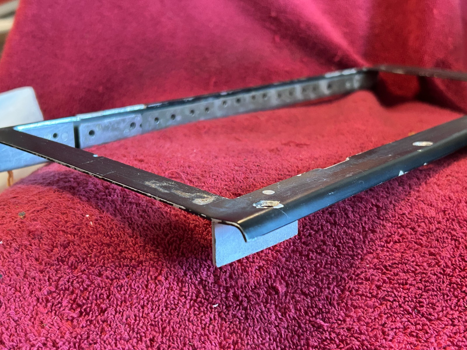 AIRCRAFT AVIONICS PANEL BLACK METAL MEASURES 8 1/4 IN WIDE 17 1/4 IN HEIGHT