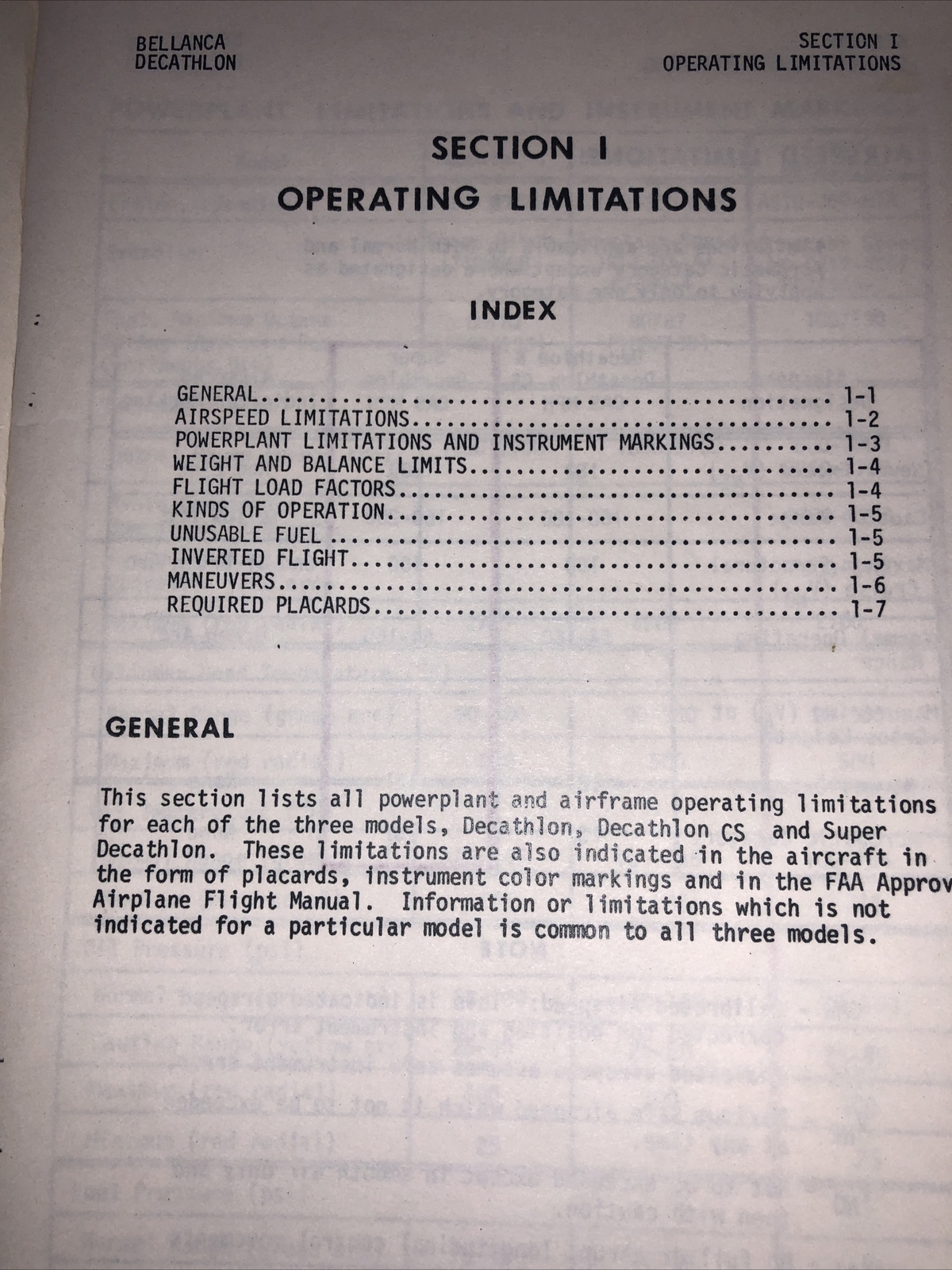 Bellanca Pilot’s Operating Manual for Decathlon 1978-1980 series super corporat