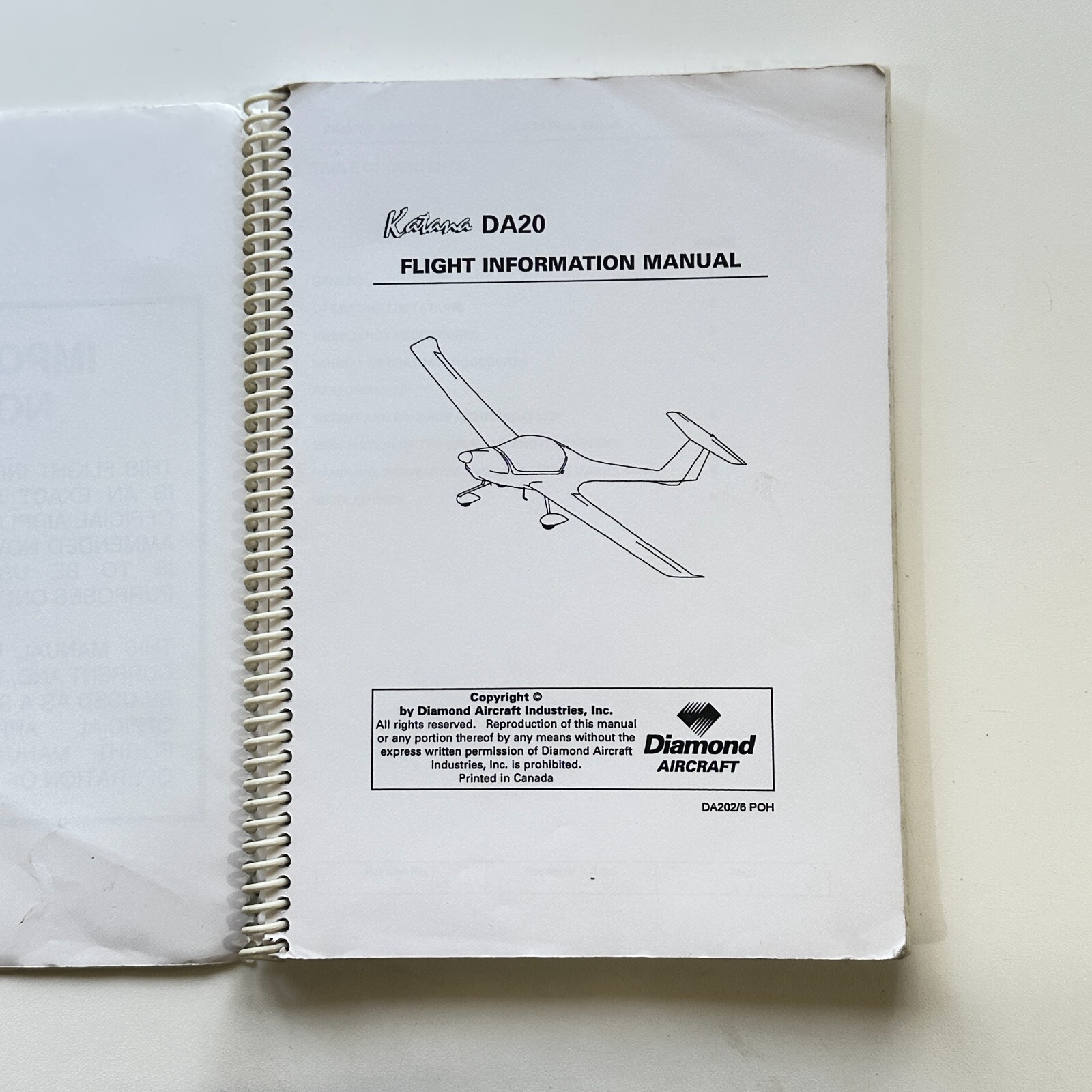 Diamond Aircraft Katana DA20 Flight Information Manual Book