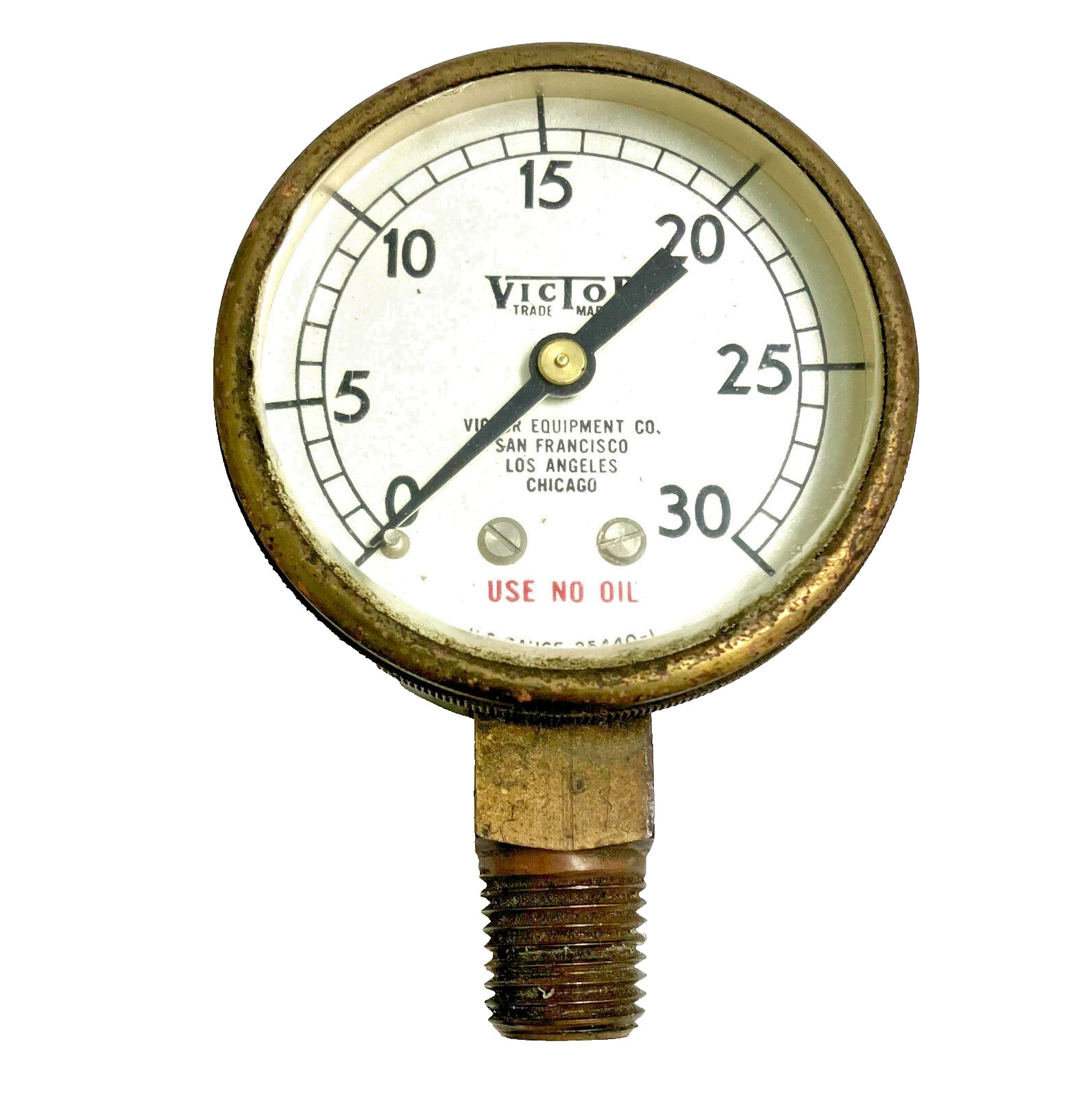 Vintage Victor Equipment U.S. Gauge P/N 25440-1, 0-30 PSI Compressed Gas Gauge