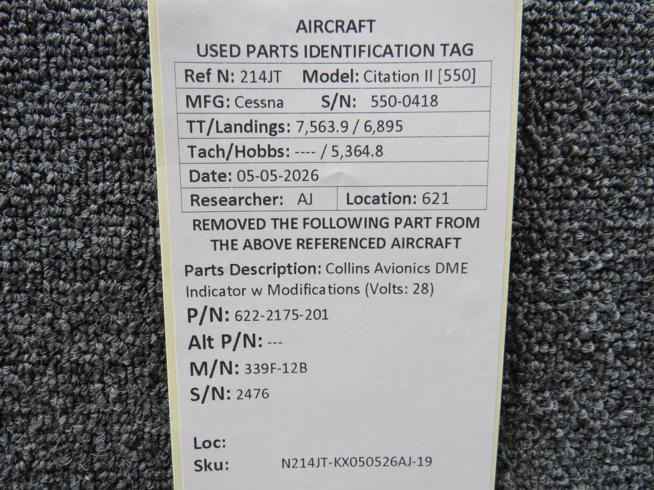 622-2175-201 Collins Avionics 339F-12B DME Indicator w Modifications (Volts: 28)