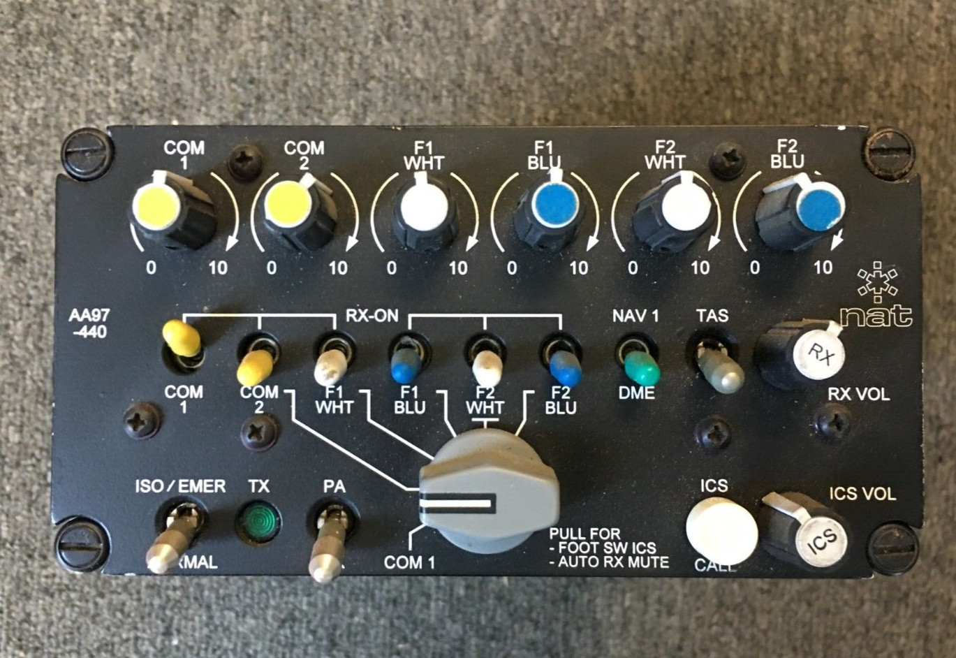 Northern Airborne Technology Audio Control Panel AA97-440 -used 30 day warranty