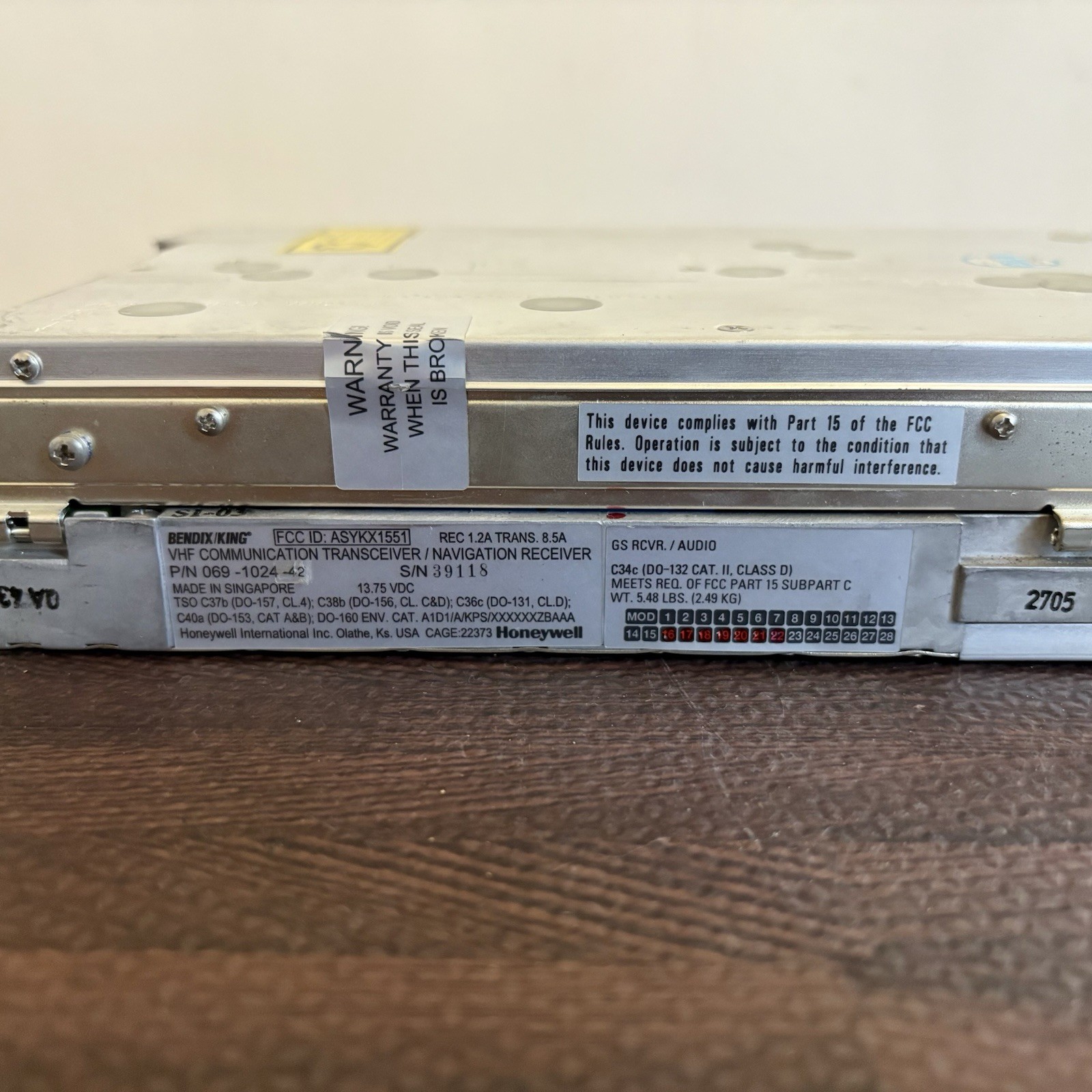 Bendix King KX 155 Nav/Com Glideslope 14 Volt 069-1024-42 – 30 Day Warranty