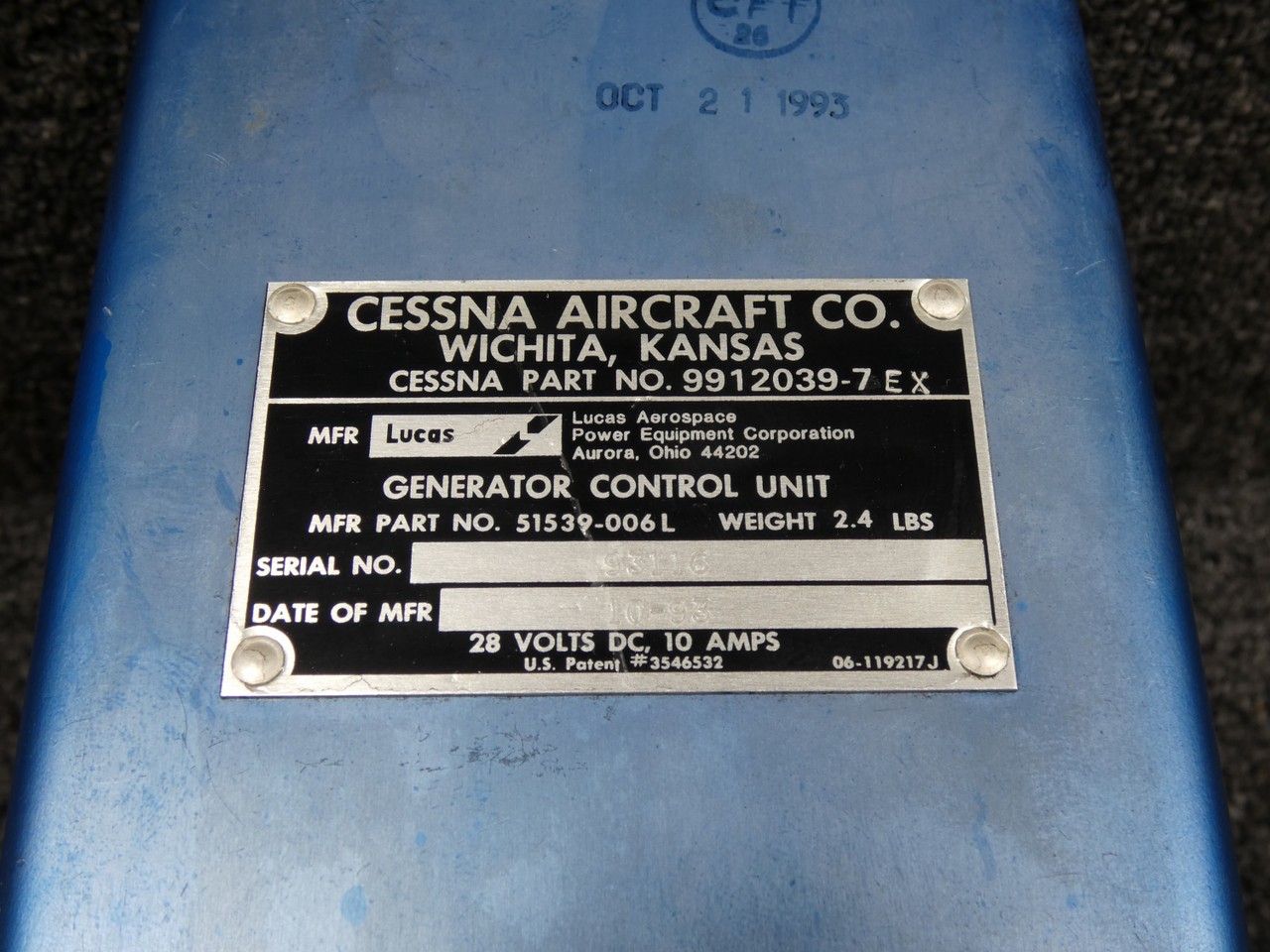 51539-006L (Alt: 9912039-7EX) Lucas Aerospace Generator Control Unit (28V,10A)