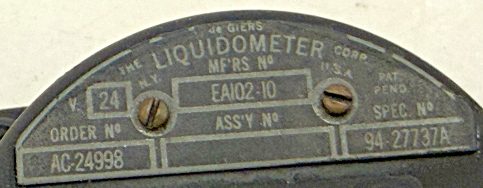 The Liquidometer Corp Aviation Fuel Quantity Indicator, EAEA102-10 As Removed