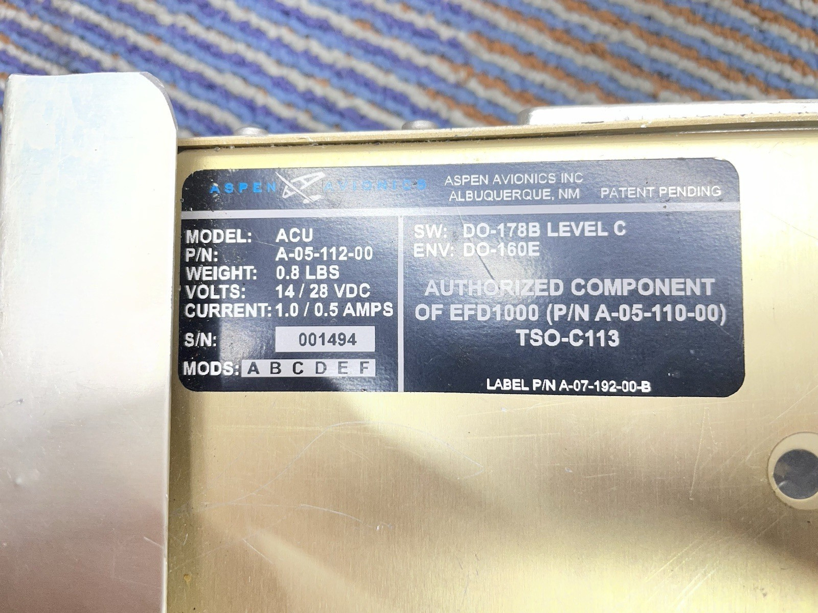 Aspen Avionics Inc. PFD 1000 EFD 910-00001-001 rev. G Bonanza K35