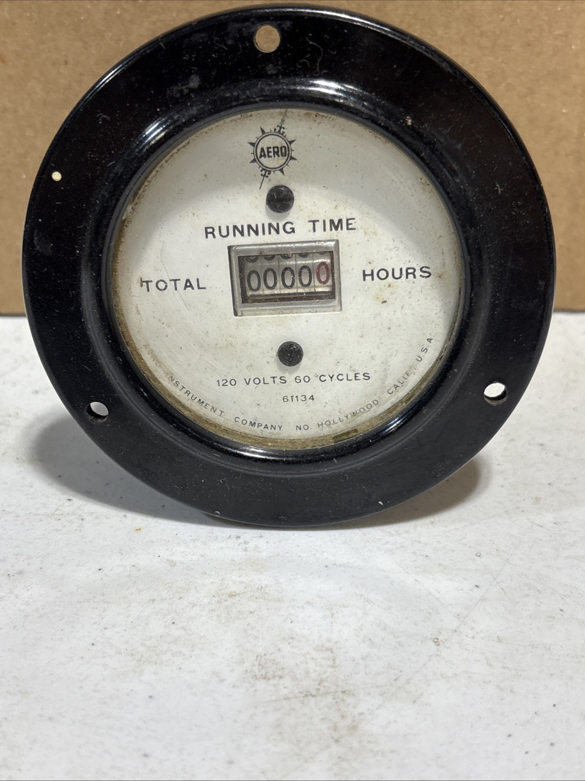 Vintage Aero Instrument Co. Running Time Total Flight Hours Meter Gauge Dial
