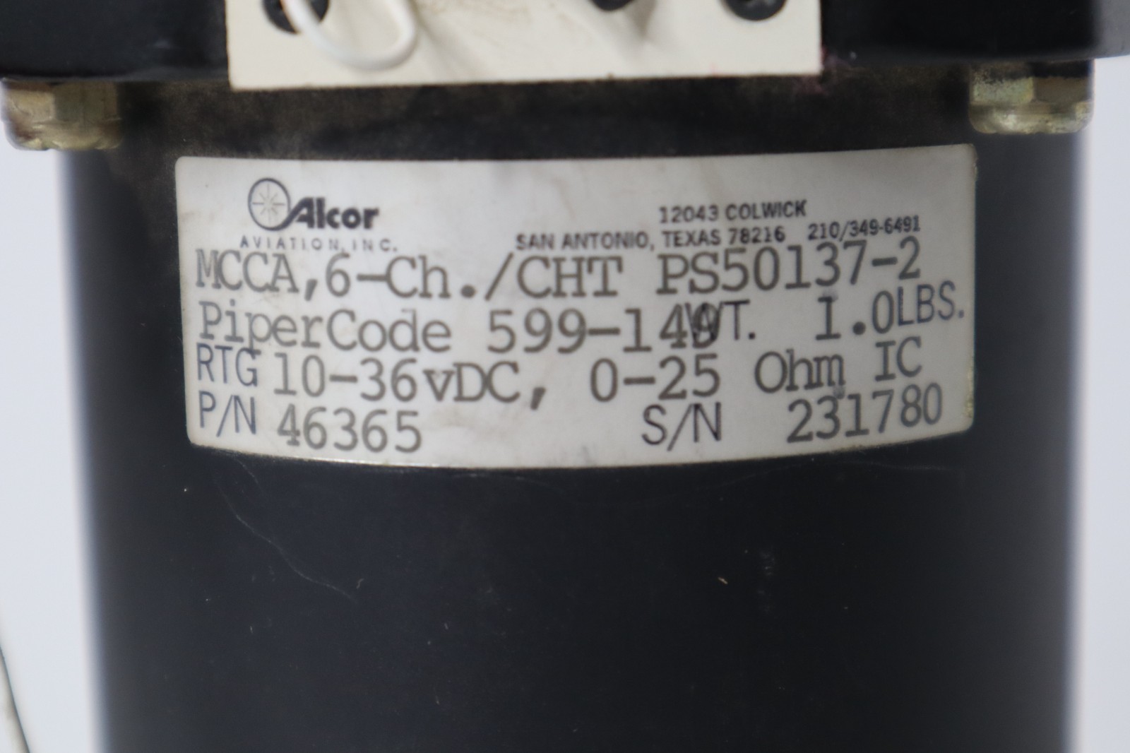 Alcor 46365 CHT Indicator PS50137-2 Piper 599-149 (10-36 VDC) Removed Working