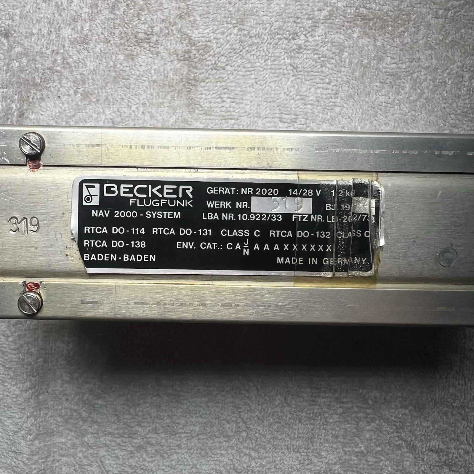 Vintage NR 2020 Becker FlugFunk Nav 2000 System 14/28 V
