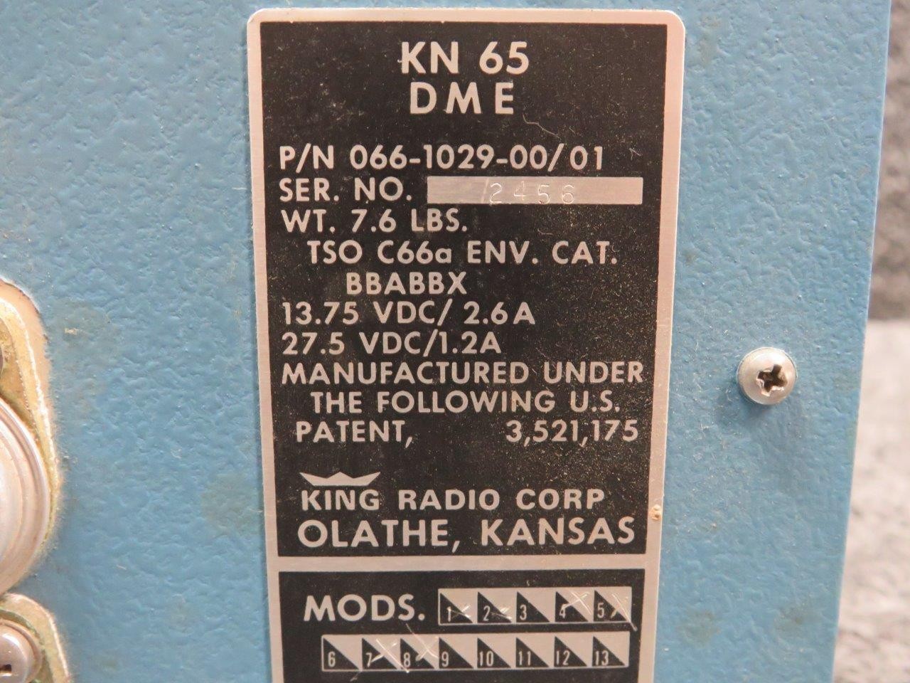 066-1029-00-01 King Radio KN-65 Digital DME with Modifications (14 or 28V)