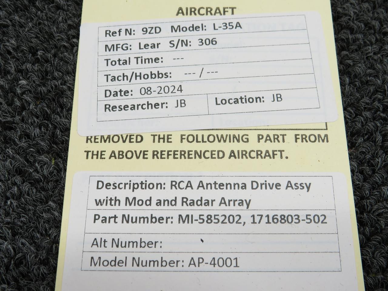 MI-585202, 1716803-502 RCA AP-4001 Antenna Drive Assy with Mod and Radar Array