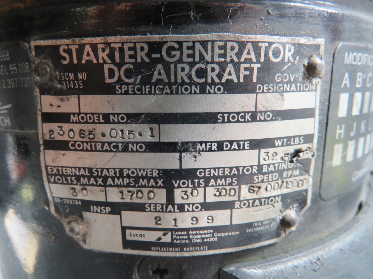 23065-015-1 Lucas Lockheed 1329-23E Starter Generator w Mods (LH) (Slight Rust)